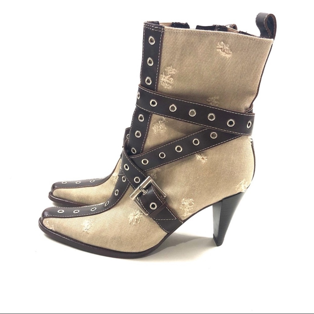 NWOT Donald J. Pliner leather straps canvas boots 6